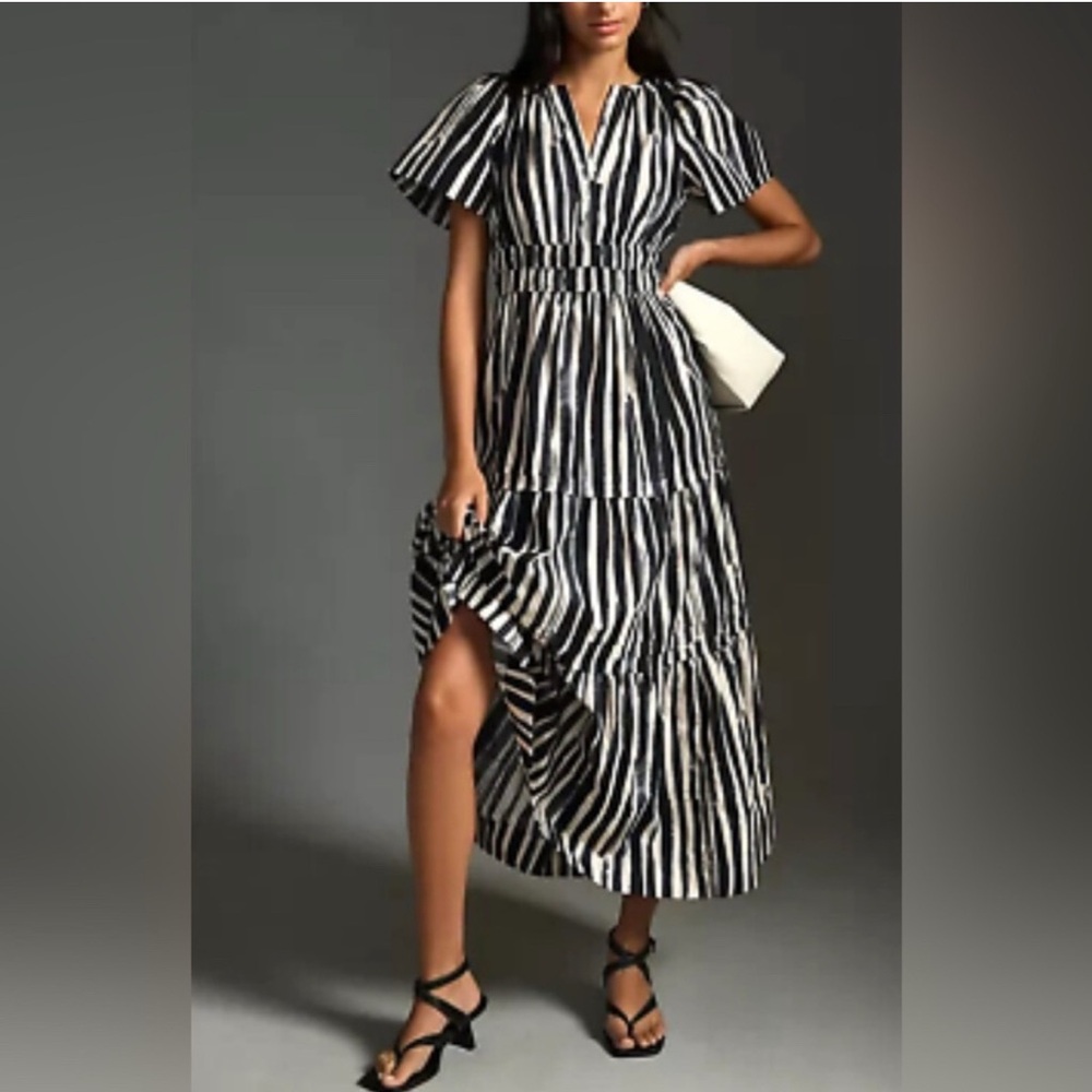Anthropologie Black and White Striped Maxi Dress